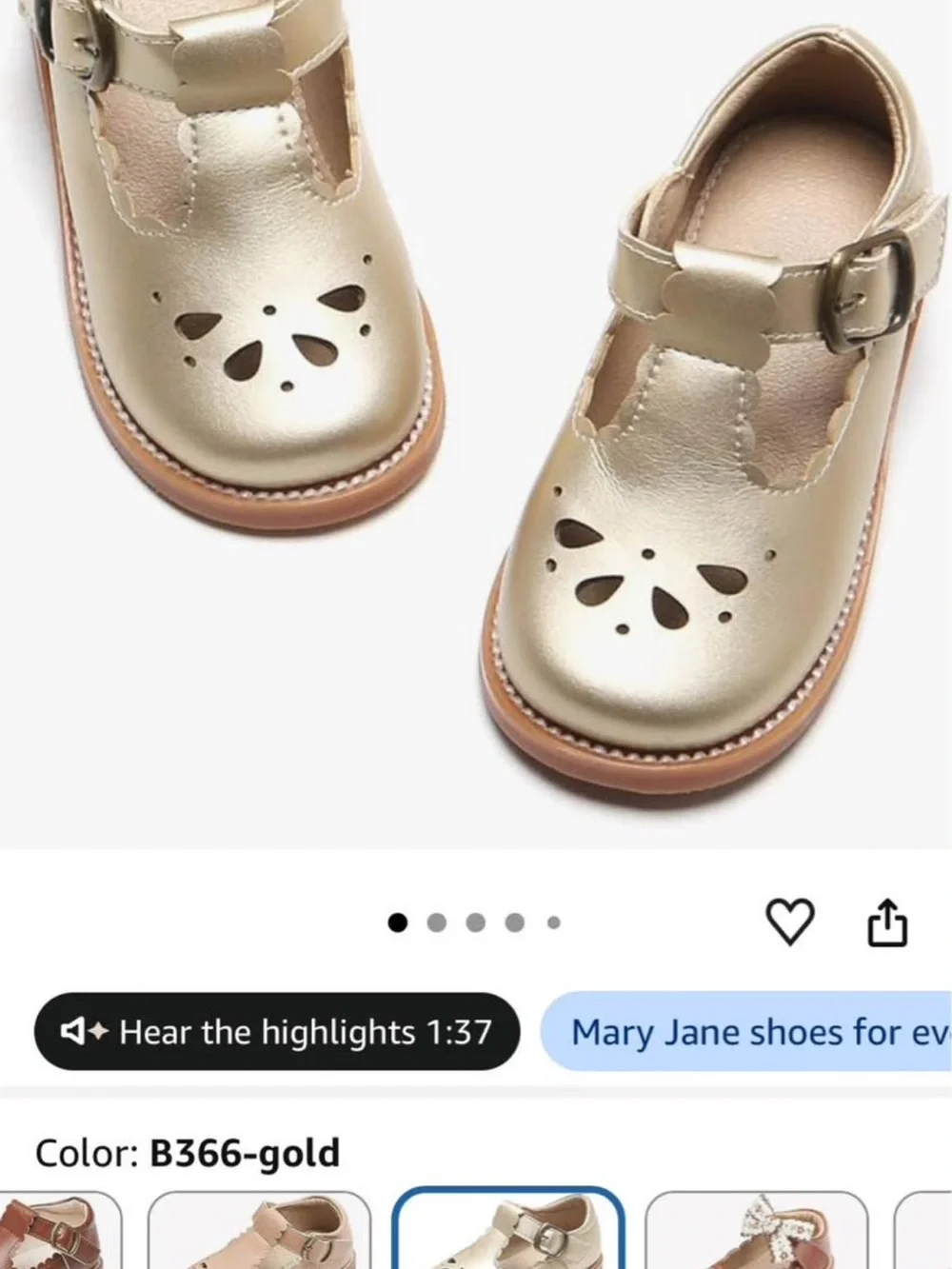 Girls' Gold Mary Jane Dress Shoes - Classic T-Strap